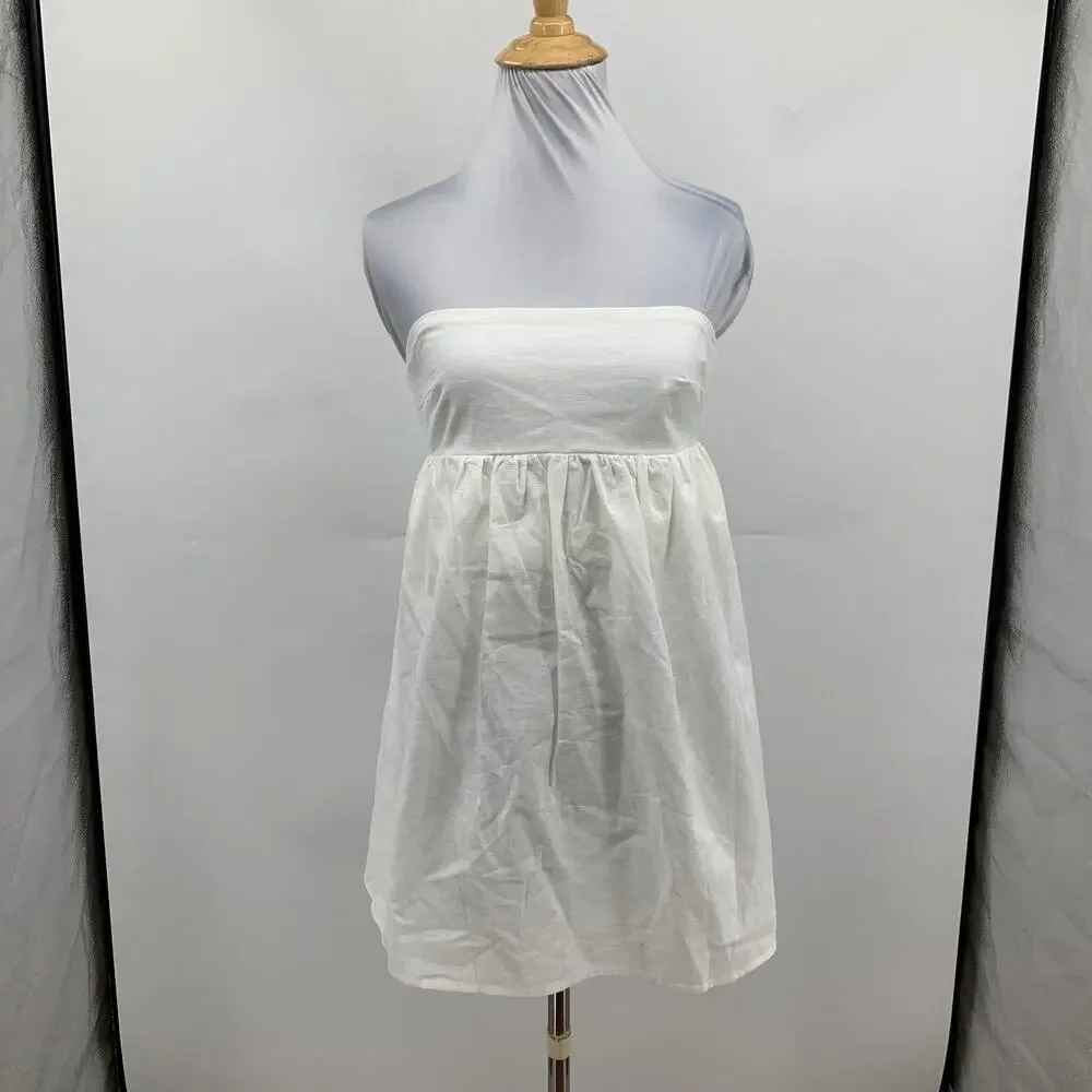 Peppermayo Dress Womens 0 White Dylan Babydoll Linen Blend Smocked Lined Mini